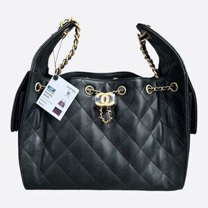 Chanel Black Caviar Quilted Medium 25 Bag